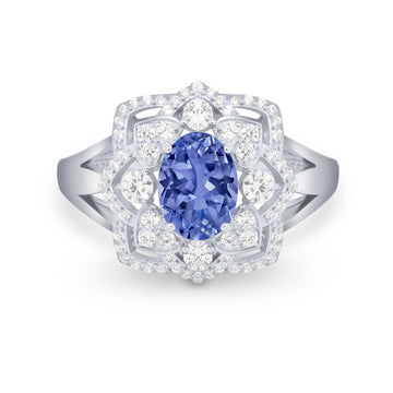 Art Deco Oval Wedding Ring Simulated Tanzanite CZ 925 Sterling Silver